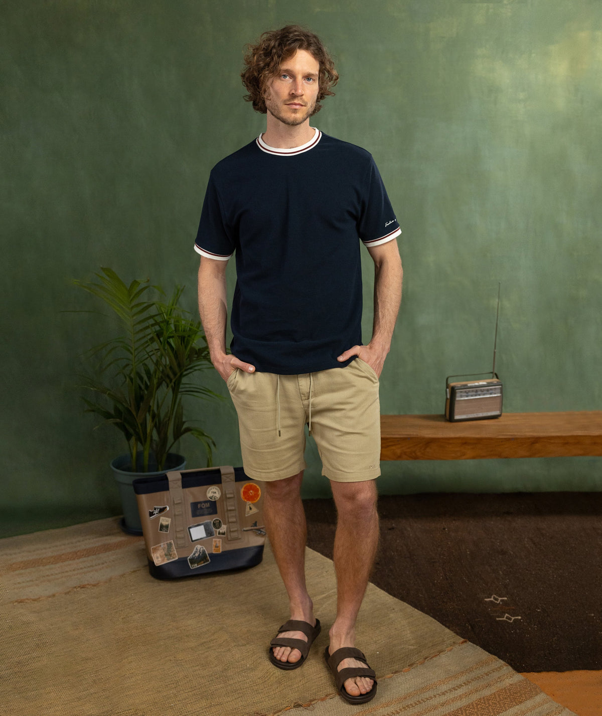 Mens Mirco Waffle Regular Tee - Navy & Ivory