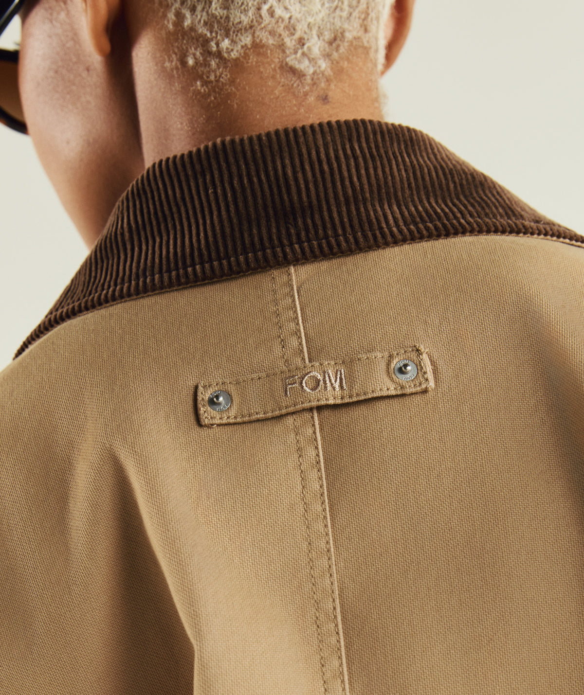FOM ladies cord collar bomber jacket in coffee, on-model view