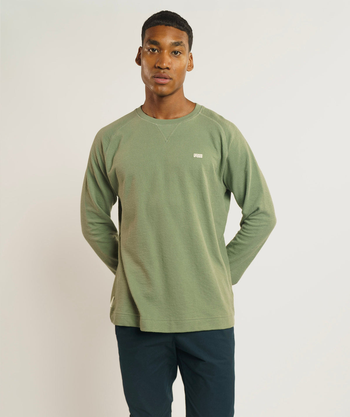 Mens Long Sleeve Textured Tee - Sea Spray