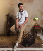 Mens Short Sleeve Textured Golfer - White & Navy
