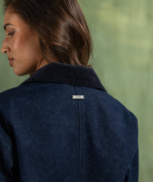 Ladies Cord Collar Denim Jacket - Dark Wash