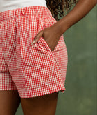 Ladies Gingham Elasticated Shorts - Red & Ivory