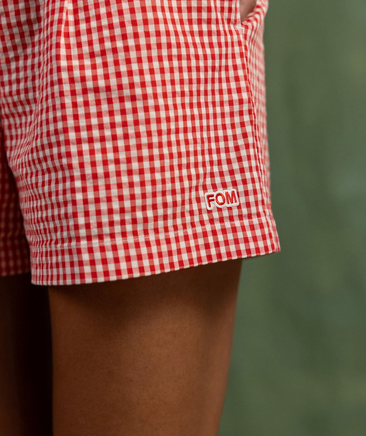 Ladies Gingham Elasticated Shorts - Red & Ivory
