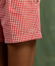 Ladies Gingham Elasticated Shorts - Red & Ivory