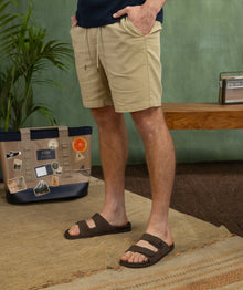 Mens Cotton Linen Drawcord Shorts - Safari