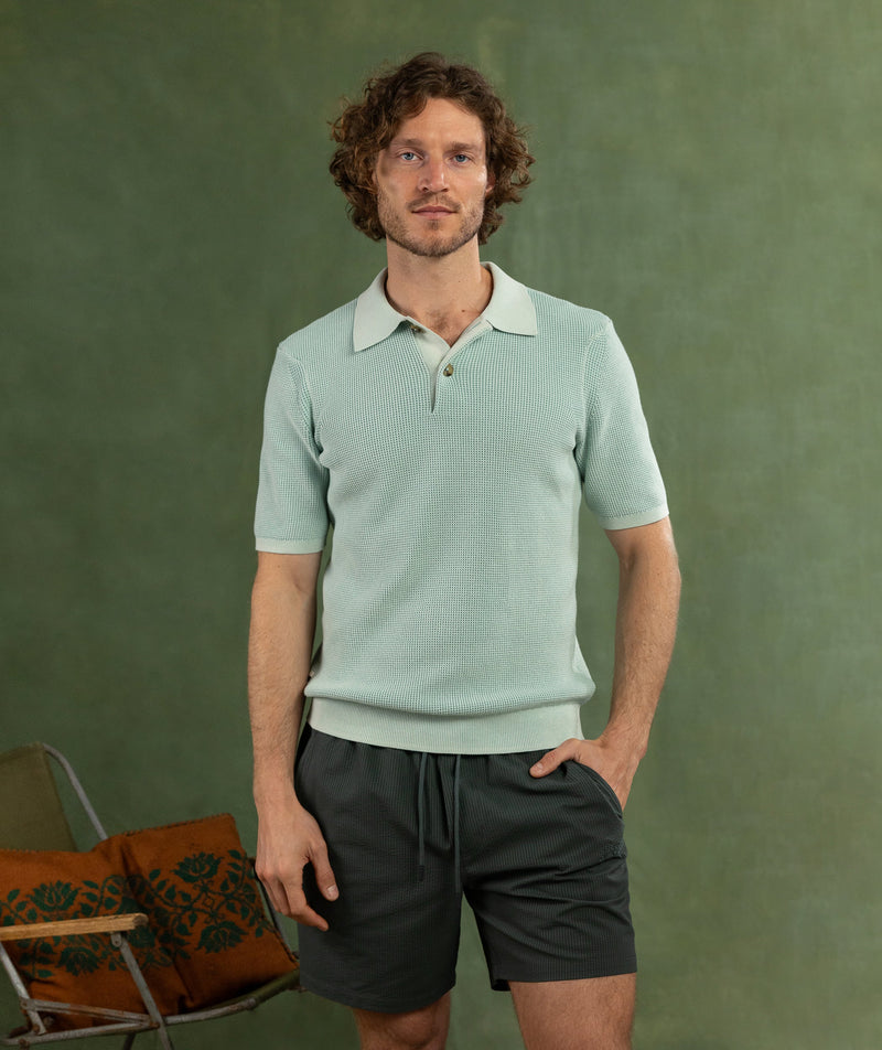 Mens Knit Golfer - Sea Foam