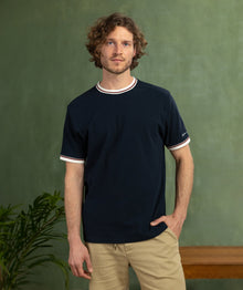 Mens Mirco Waffle Regular Tee - Navy & Ivory