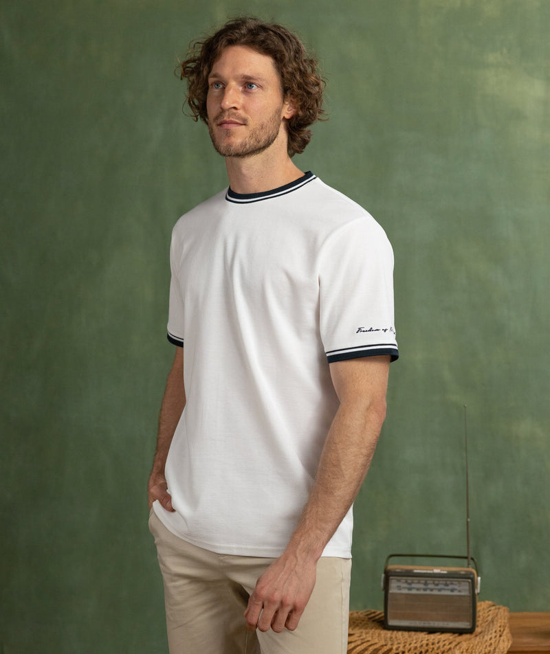 Mens Mirco Waffle Regular Tee - White & Navy
