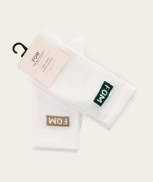 Socks Crew Twin Pack - White/ Forest Green & Dark Sand FOM (Size 7-11)