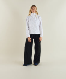 FOM ladies lightweight zip through jacket in white, on-model view