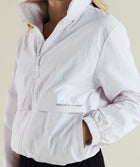 FOM ladies lightweight zip through jacket in white, on-model view