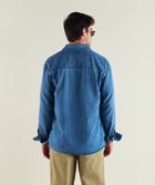 FOM long sleeve denim shirt in light wash, on-model view