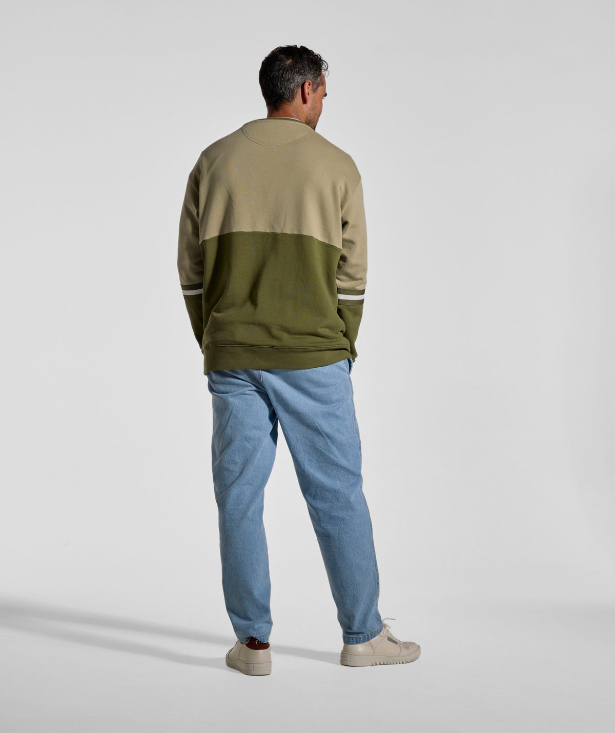 Mens Colour Block Crew Neck Sweater - Olive
