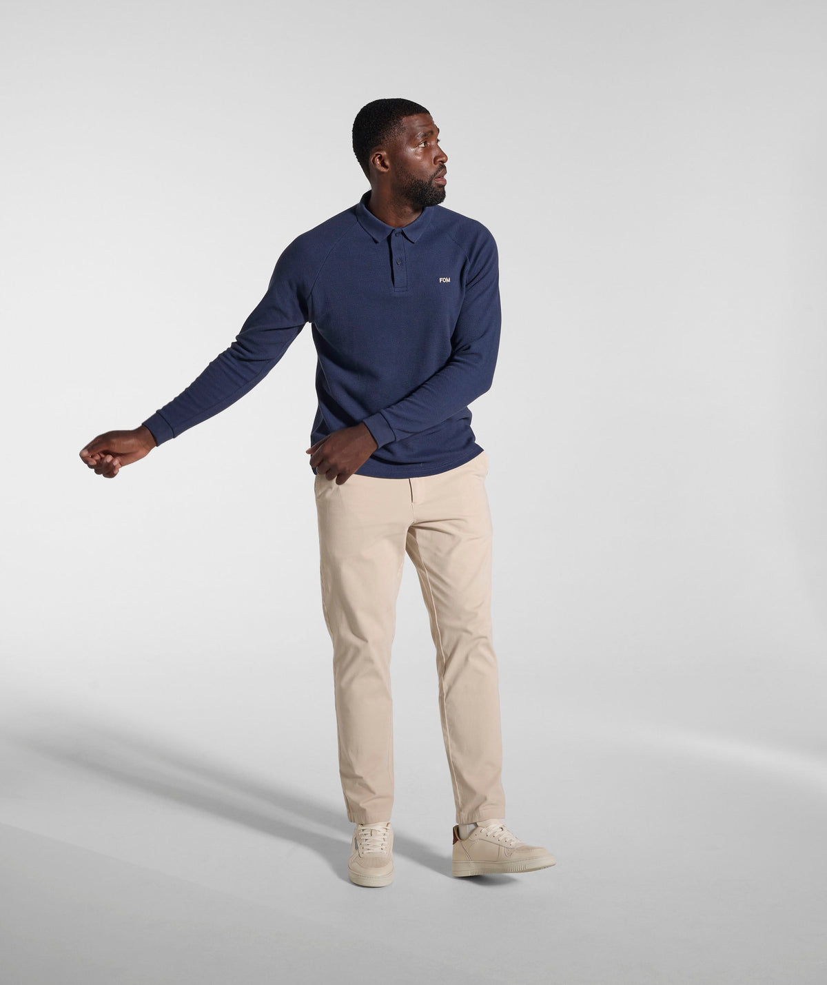 Mens Textured Long Sleeve Golfer - Ink