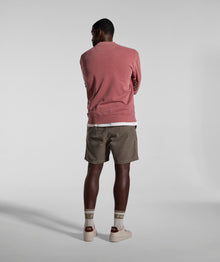 Mens Washed Crew Neck Sweater - Brick