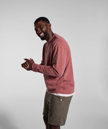 Mens Washed Crew Neck Sweater - Brick