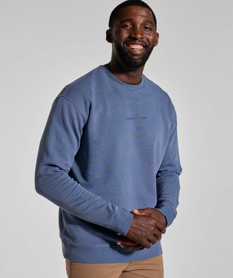 Mens Washed Crew Neck Sweater - Blue