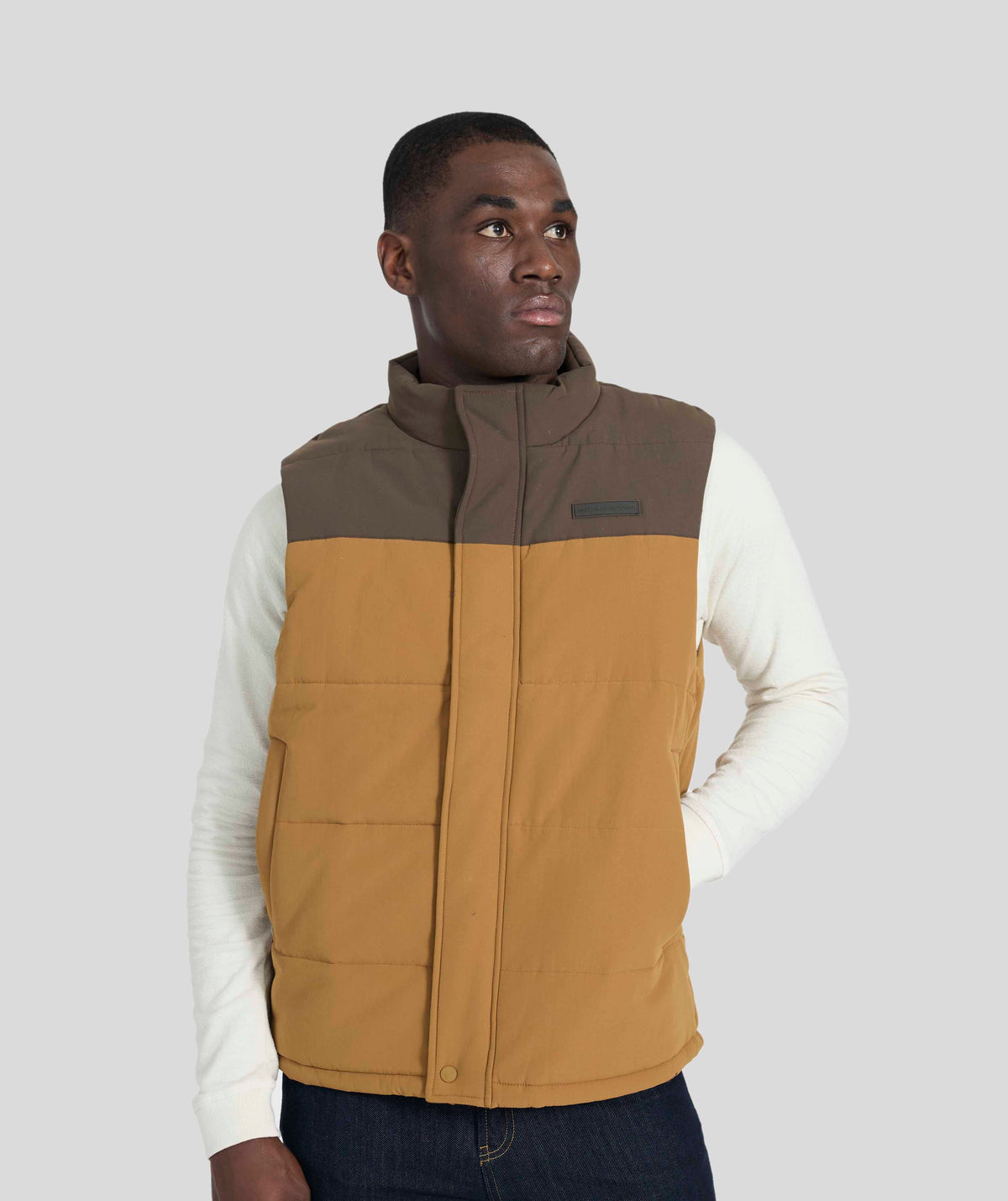 Mens Quilted Gilet - Brown Colour Block