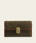 Ladies Clasp Wallet - Suede Green/ Brown