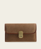 Ladies Clasp Wallet - Suede Natural/ Brown