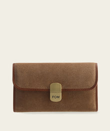 Ladies Clasp Wallet - Suede Natural/ Brown