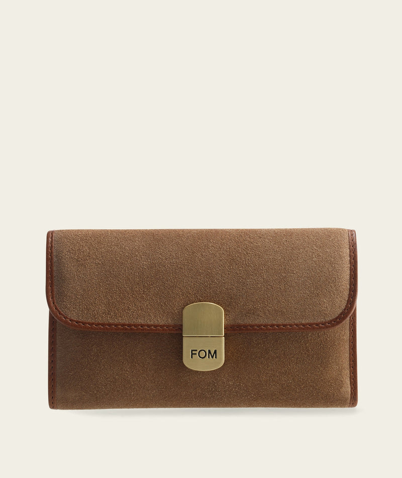Ladies Clasp Wallet - Suede Natural/ Brown