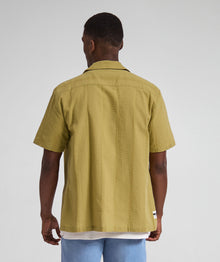 Mens Seersucker Stripe Short Sleeve Shirt - Pea